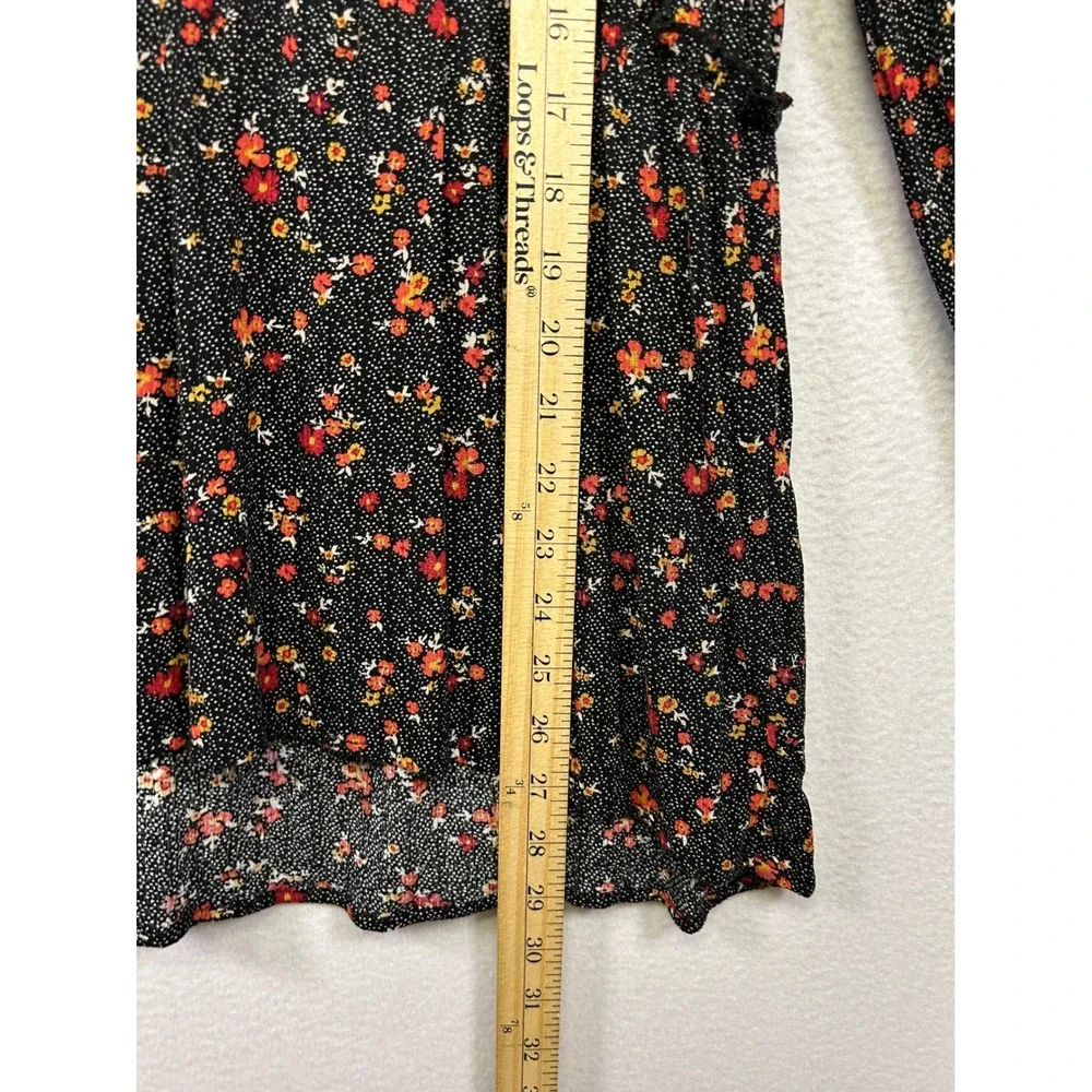 Knox Rose Boho Cottagecore Womens Small Black Floral Peplum Ruffle Blouse